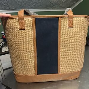 Thirty One Gifts Oversized Tote Bag- Tan and Navy